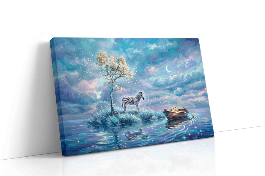 Celestial Zebra Dreams fantasy canvas print, gallery-wrapped, ready to hang