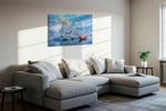 Celestial Zebra Dreams fantasy canvas print, displayed in a living room