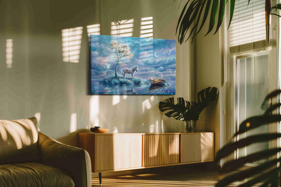 Celestial Zebra Dreams fantasy canvas print, on wall, lifestyle preview