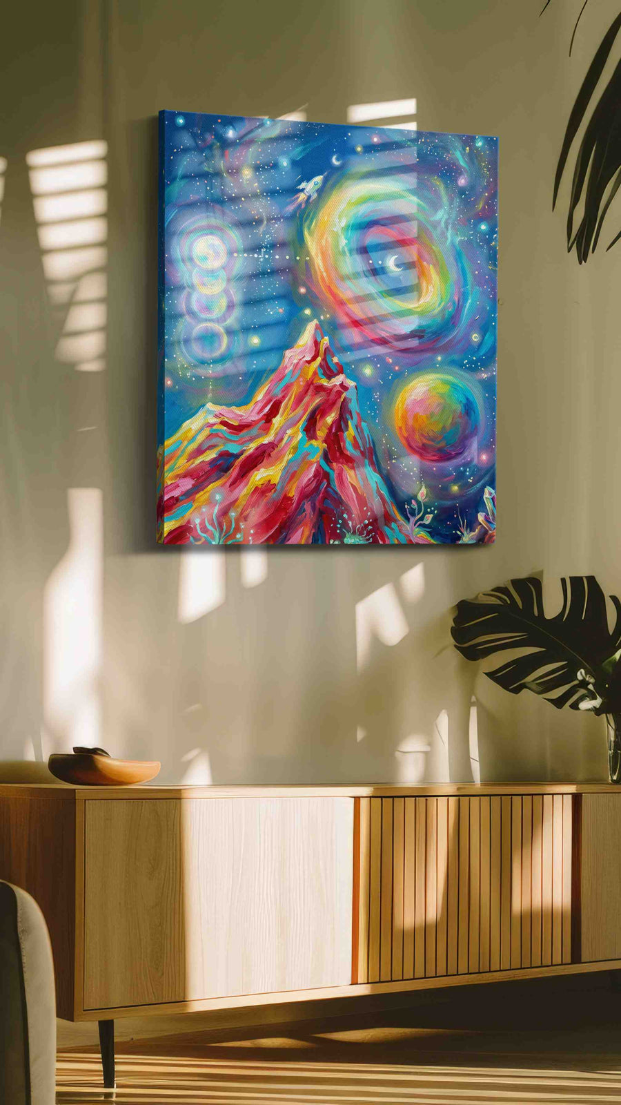 Cosmic Dreams Unveiled fantasy canvas print in a contemporary interior mockup