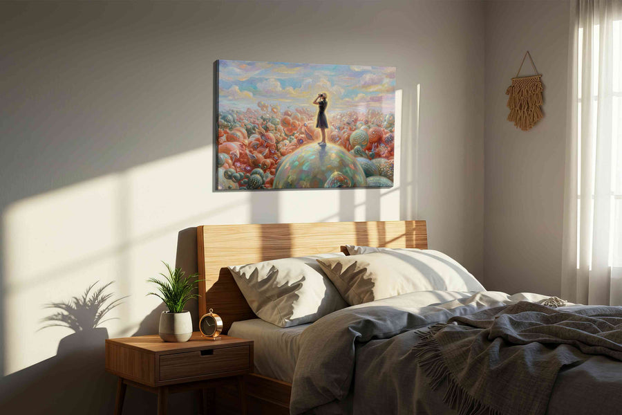 Dreamscape Explorer fantasy canvas print, displayed in a bedroom