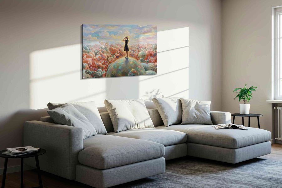 Dreamscape Explorer fantasy canvas print, displayed in a living room