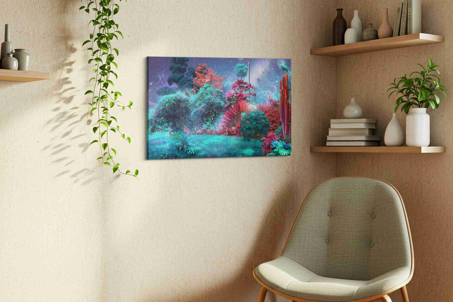 Dreamscape Luminescence fantasy canvas print styled in a living room