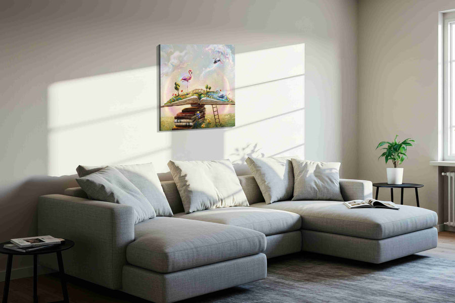 Dreamscape of Literary Wonder fantasy canvas print, displayed in a living room