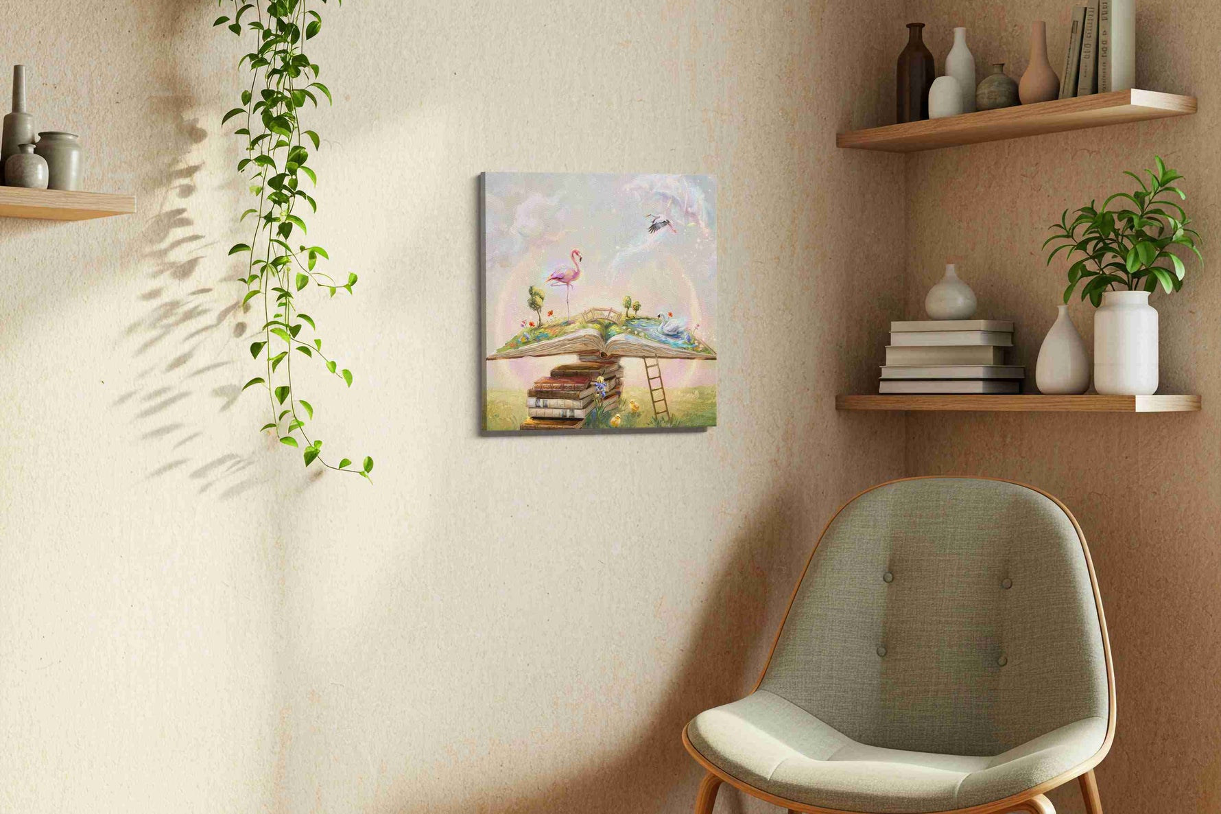 Dreamscape of Literary Wonder fantasy canvas print, hanging on wall — view 3