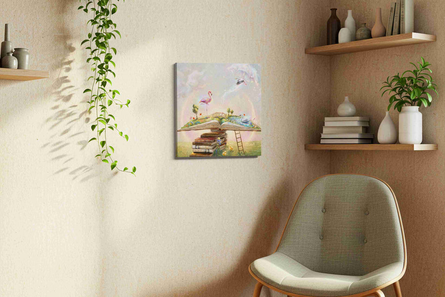 Dreamscape of Literary Wonder fantasy canvas print, hanging on wall — view 3