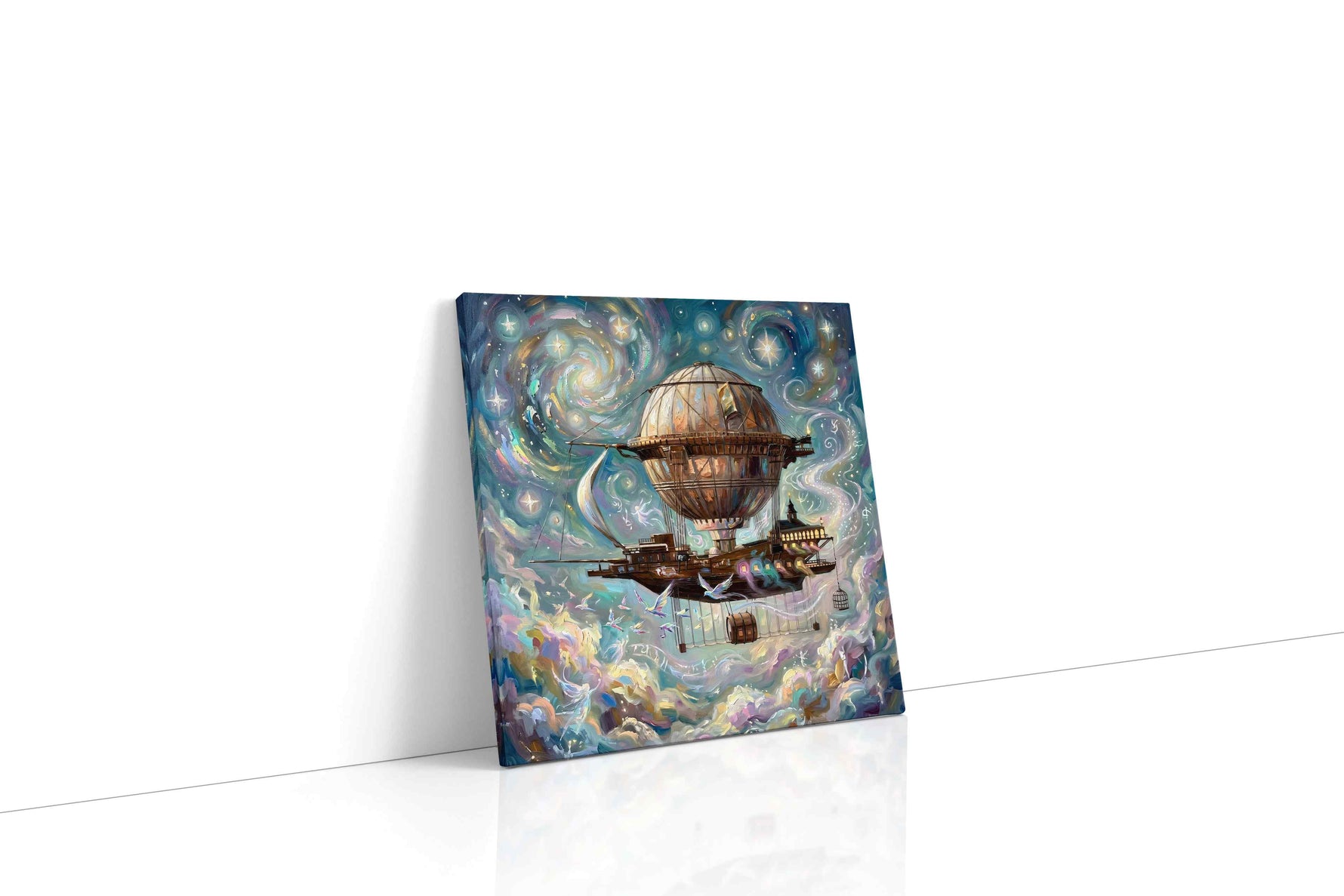 Dreamship in Celestial Skies fantasy canvas print gallery-wrapped square canvas studio shot