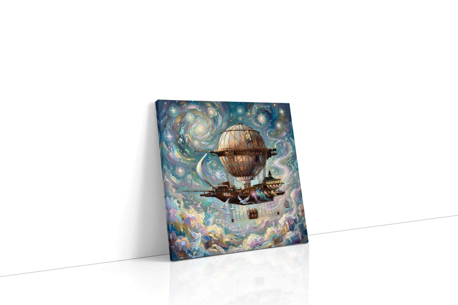 Dreamship in Celestial Skies fantasy canvas print gallery-wrapped square canvas studio shot