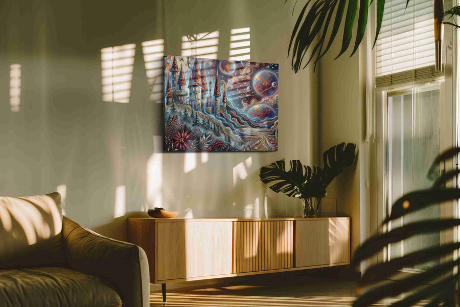 Enchanted Celestial Realm fantasy canvas print, on wall, lifestyle preview