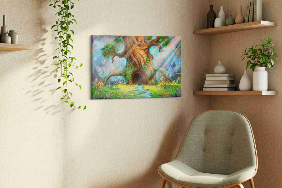 Enchanted Grove Whisper fantasy canvas print styled in a living room