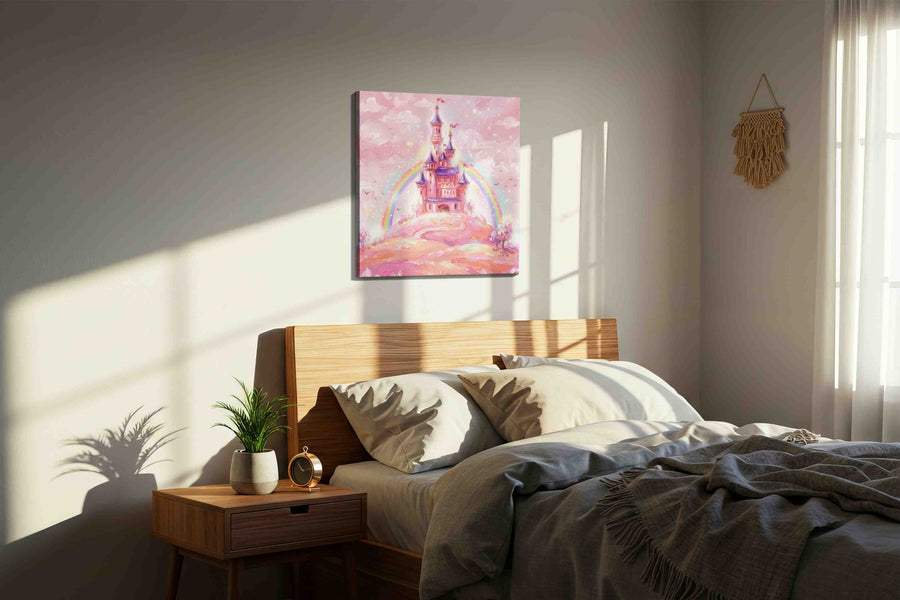 Enchanted Pastel Castle - Fantasy Wall Art, Magical Canvas Print, Mythical Art