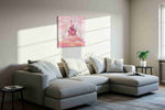Enchanted Pastel Castle fantasy canvas print, displayed in a living room