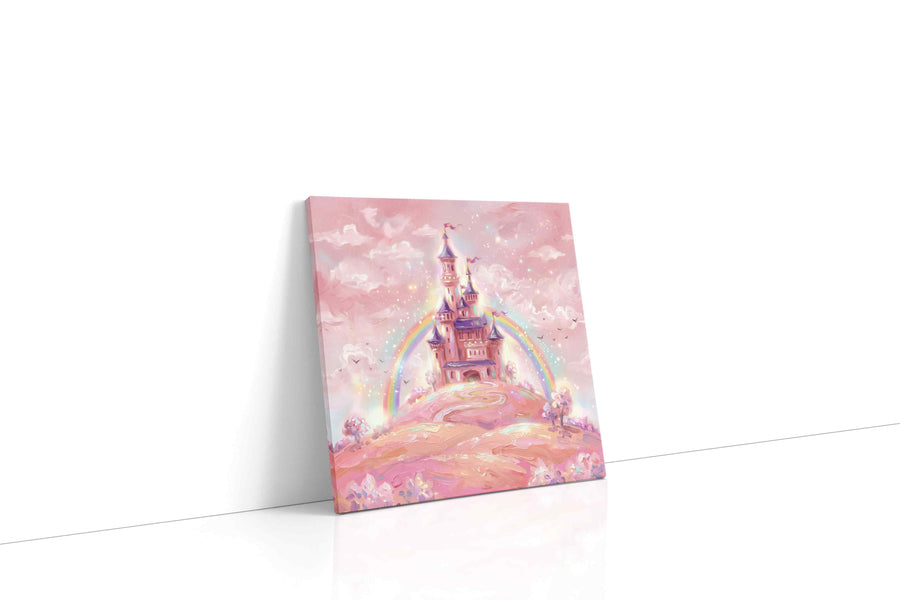 Enchanted Pastel Castle fantasy canvas print gallery-wrapped square canvas studio shot