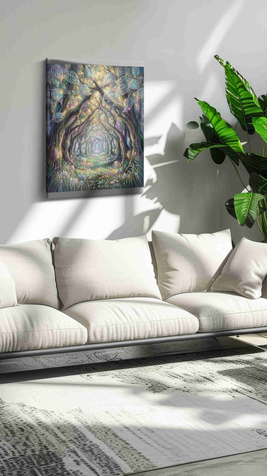 Enchanted Woodland Pathway fantasy canvas print, on wall, lifestyle preview
