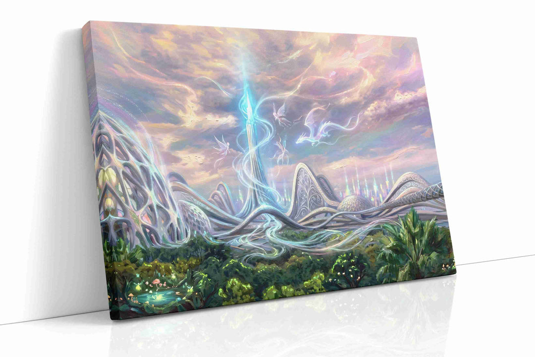 Ethereal City of Whimsy - Fantasy Wall Art, Magical Canvas Print, Mythical Art