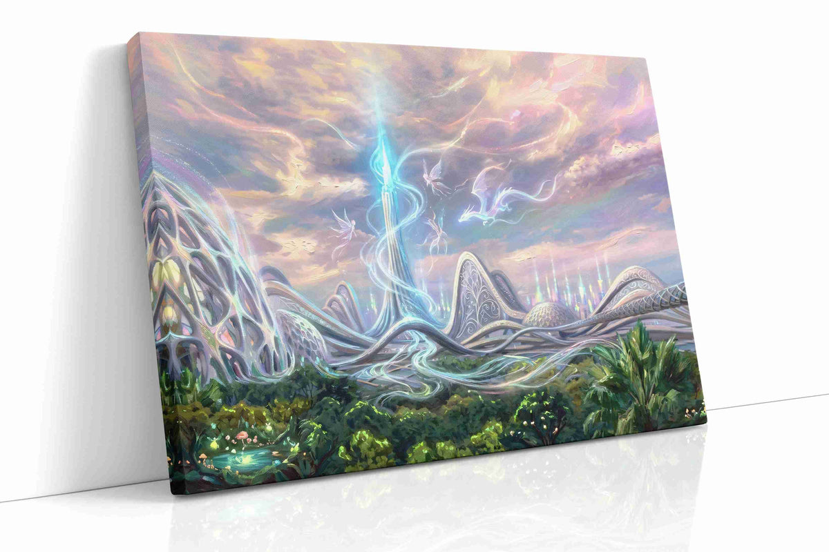 Ethereal City of Whimsy - Fantasy Wall Art, Magical Canvas Print, Mythical Art