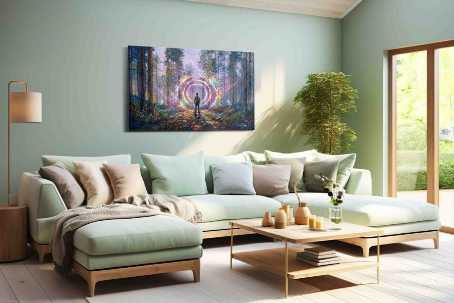 Gateway to Enchanted Realms fantasy canvas print shown in a wall scene