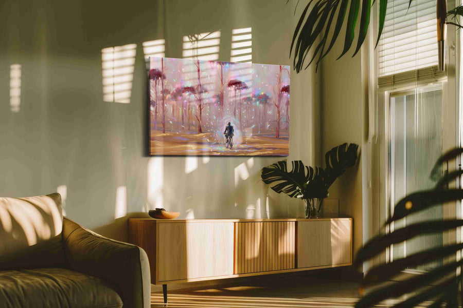 Journey Through Ethereal Woods fantasy canvas print in a hung canvas mockup