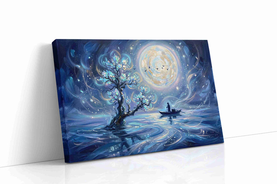 Lunar Serenity Voyage fantasy canvas print, gallery-wrapped, ready to hang