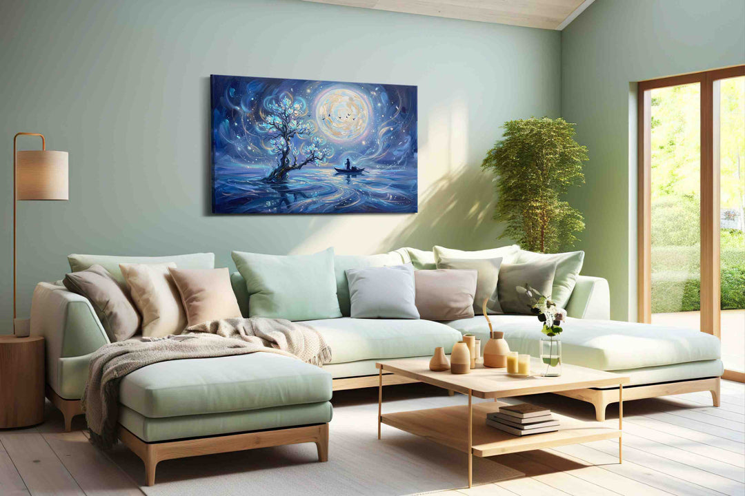 Lunar Serenity Voyage - Fantasy Wall Art, Magical Canvas Print, Mythical Art