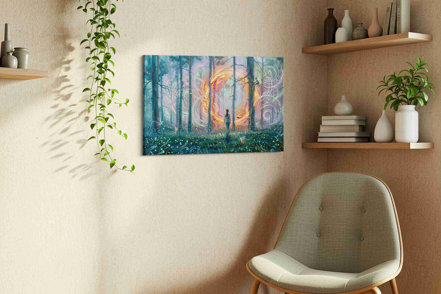 Portal of the Enchanted Forest fantasy canvas print, hanging on wall
