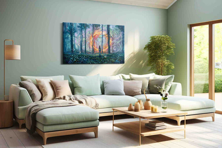 Portal of the Enchanted Forest fantasy canvas print shown in a wall scene