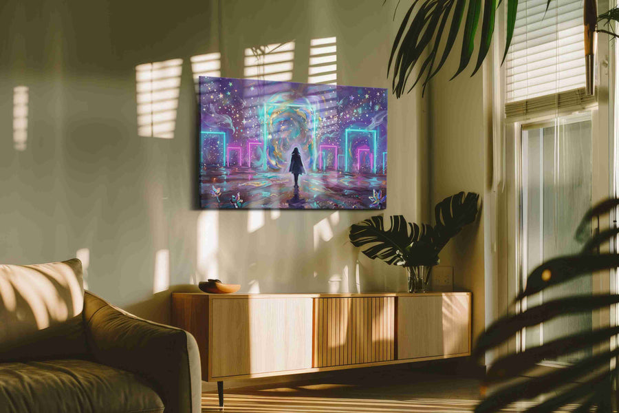 Portal to the Cosmic Dream fantasy canvas print in a hung canvas mockup