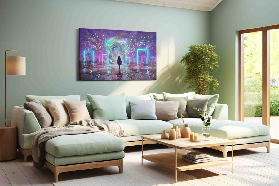 Portal to the Cosmic Dream fantasy canvas print, hanging on wall