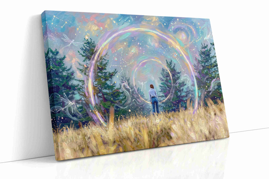 Whispers of the Cosmic Grove - Fantasy Wall Art, Magical Canvas Print, Mythical Art