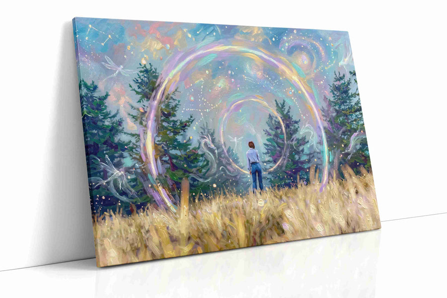 Whispers of the Cosmic Grove fantasy canvas print, gallery-wrapped, ready to hang
