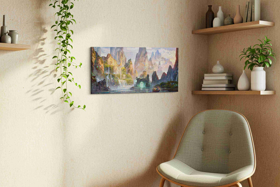 Whispers of the Enchanted Valley fantasy canvas print, hanging on wall