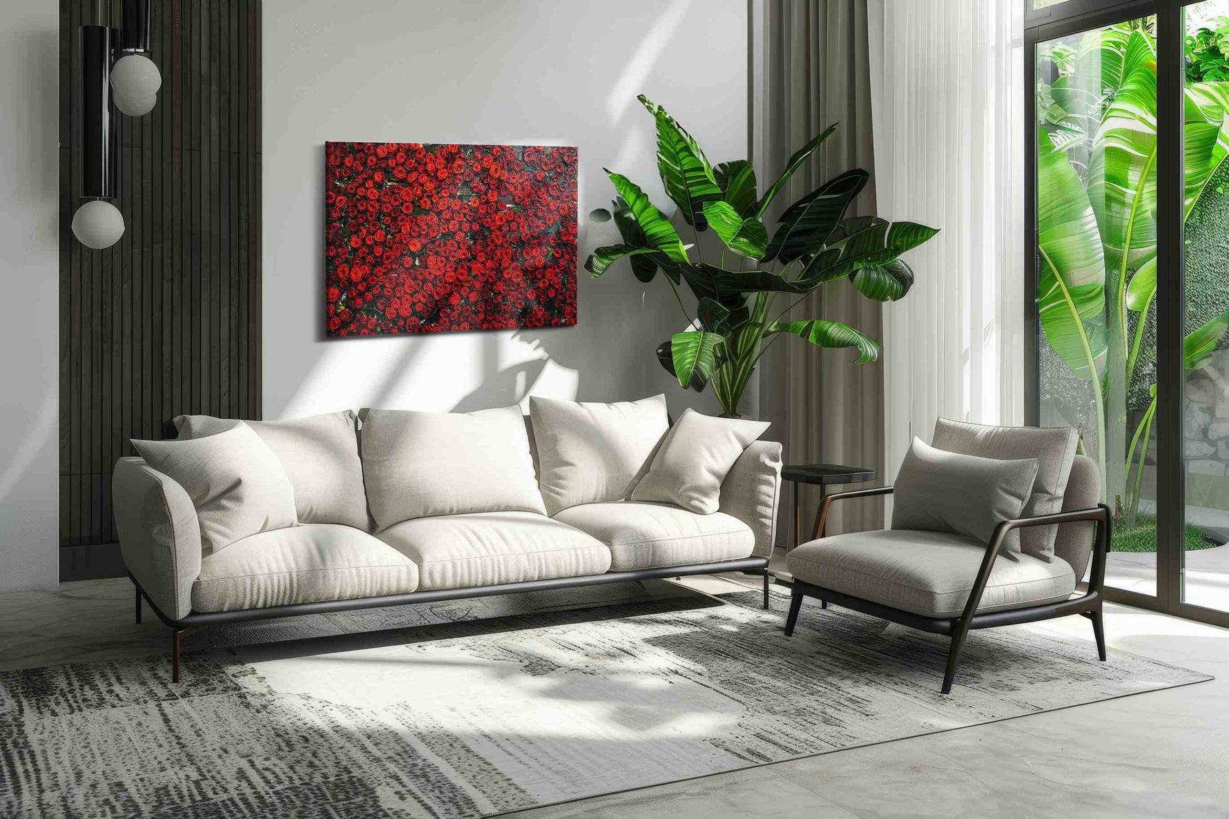Crimson Symphony floral canvas print, on wall, lifestyle preview