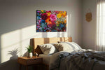 Eternal Blossom Symphony floral canvas print, displayed in a bedroom