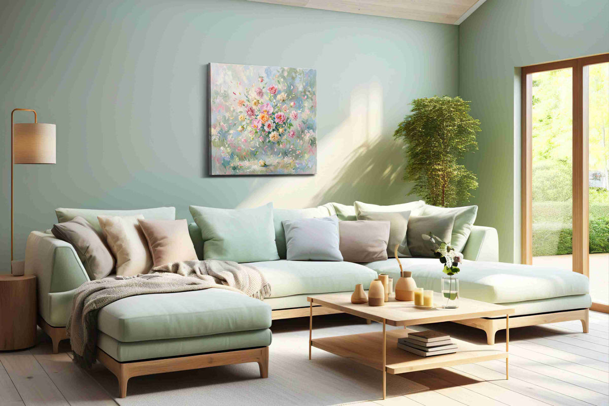Ethereal Garden Symphony floral canvas print, hanging on wall