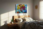 Kaleidoscope Blooms floral canvas print, displayed in a bedroom