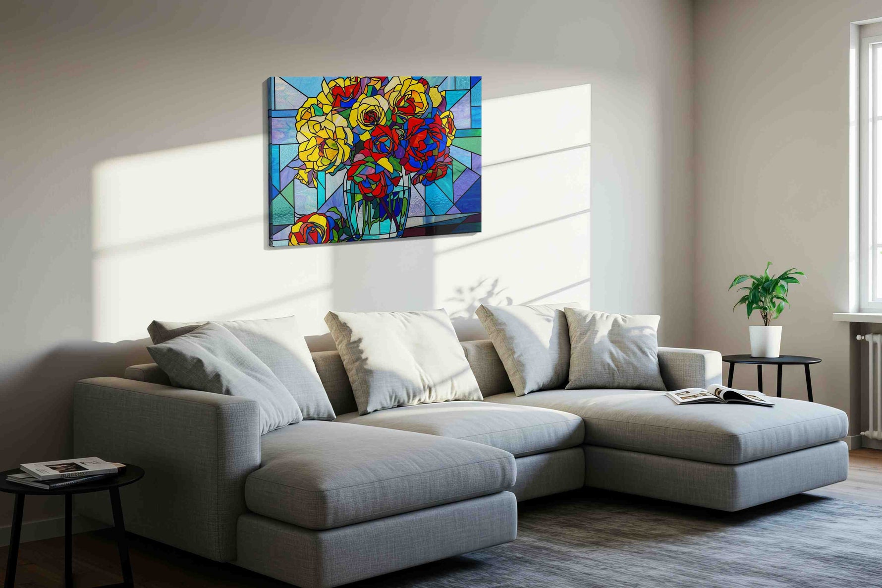 Kaleidoscope Blooms floral canvas print in a living room scene