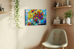 Kaleidoscope Blooms floral canvas print, displayed in a living room
