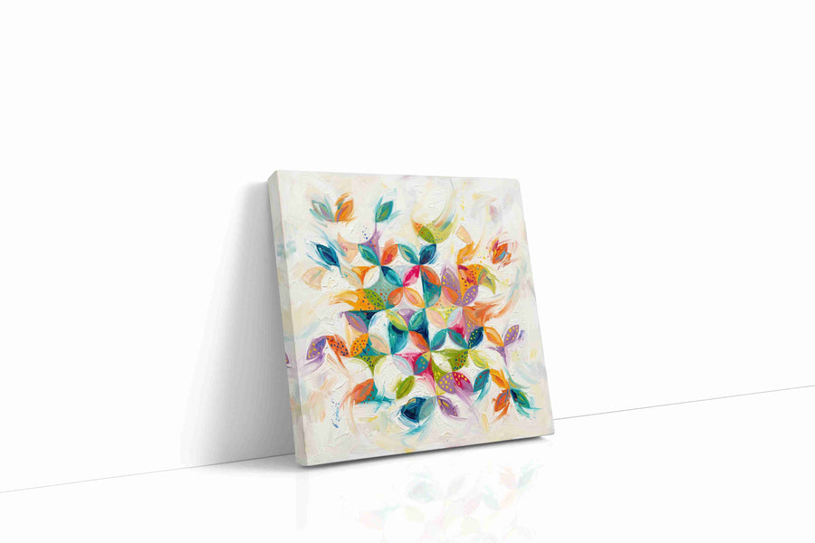 Whimsical Garden Symphony geometric canvas print, gallery-wrapped, ready to hang