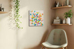 Whimsical Garden Symphony geometric canvas print, displayed in a living room