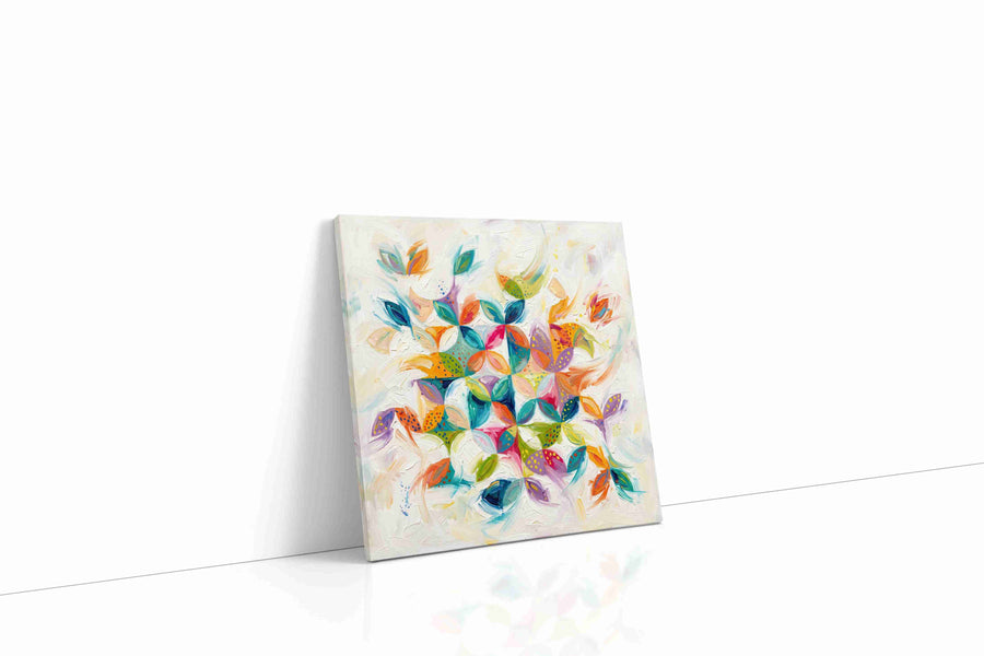 Whimsical Garden Symphony geometric canvas print gallery-wrapped square canvas studio shot