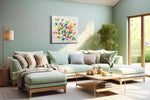 Whimsical Garden Symphony geometric canvas print, hanging on wall