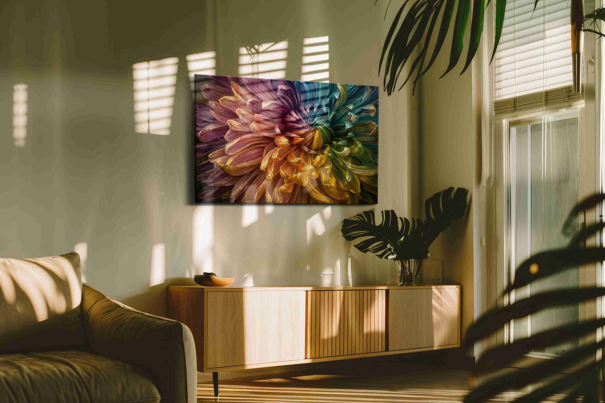 Whispers of a Rainbow Blossom floral canvas print, hanging on wall