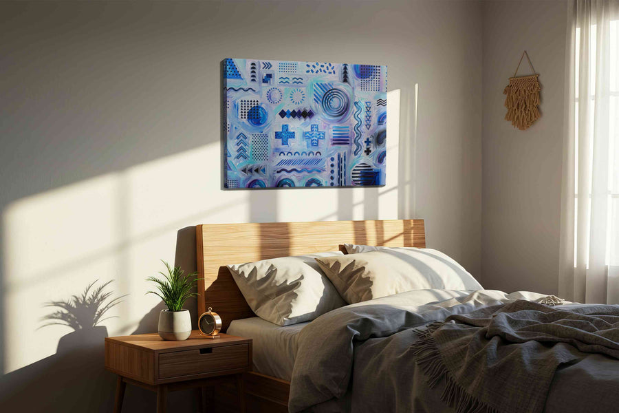 Echoes of Geometry geometric canvas print, displayed in a bedroom