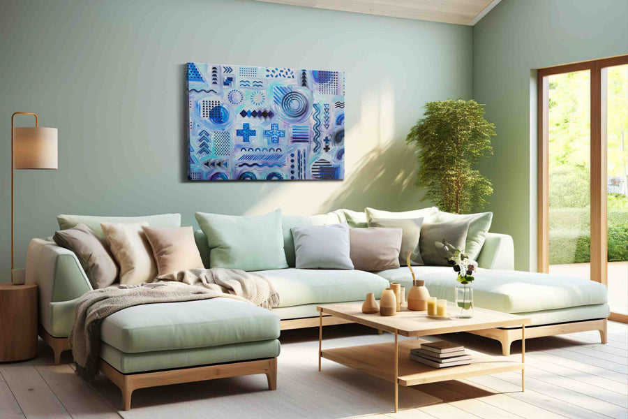Echoes of Geometry geometric canvas print, hanging on wall