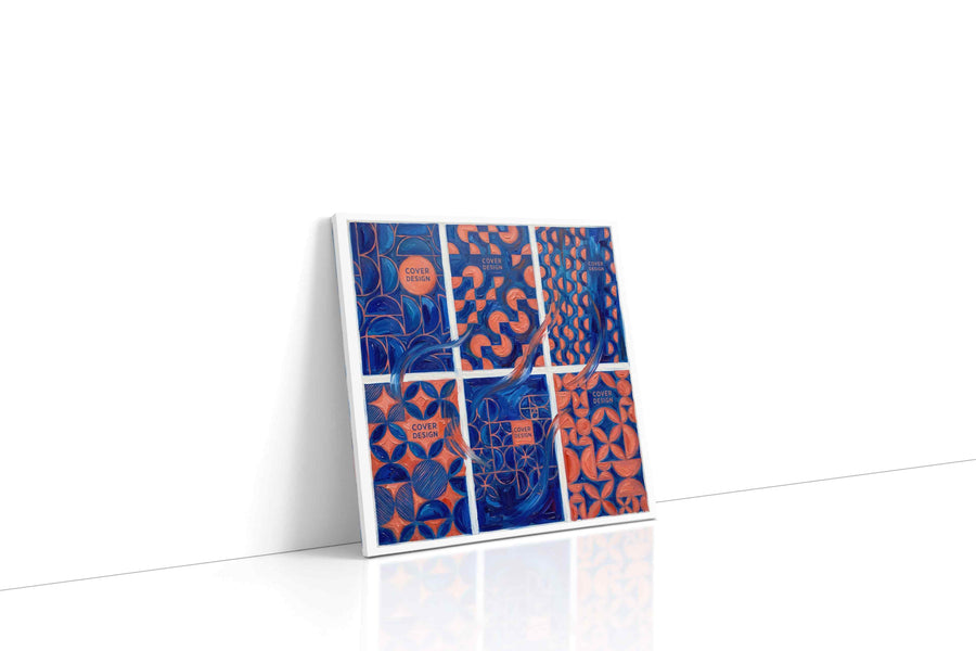 Geometric Symphony in Blue and Coral geometric canvas print, gallery-wrapped, ready to hang