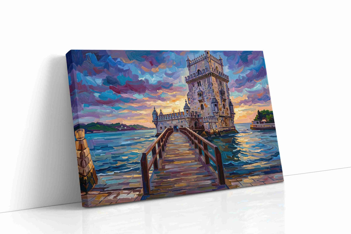 Twilight at the Castle Tower landmarks canvas print gallery-wrapped landscape canvas studio shot