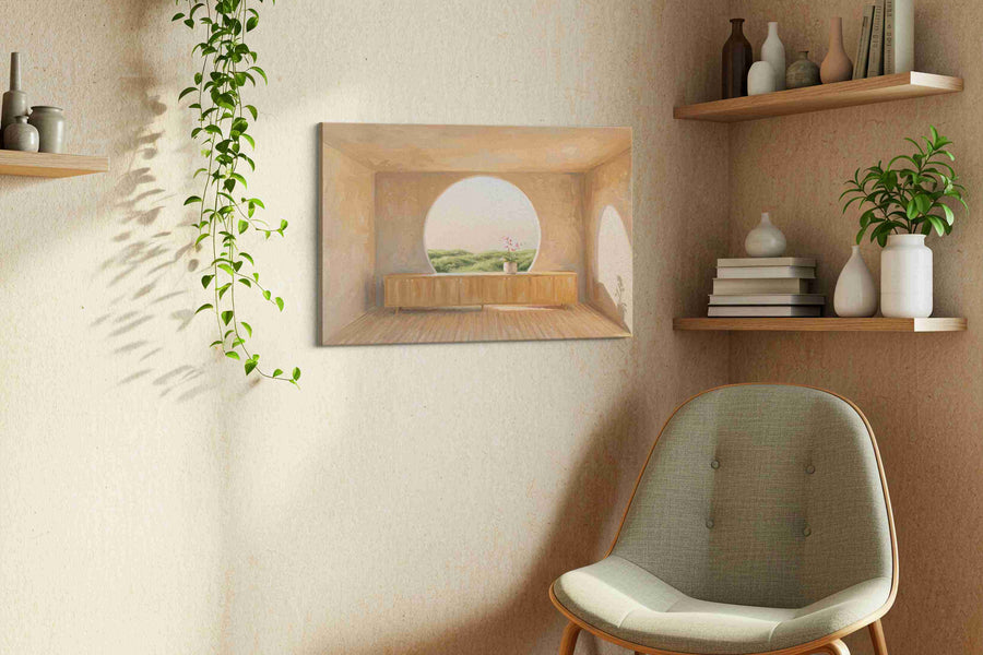 Ethereal Horizon Room minimalist canvas print, displayed in a living room