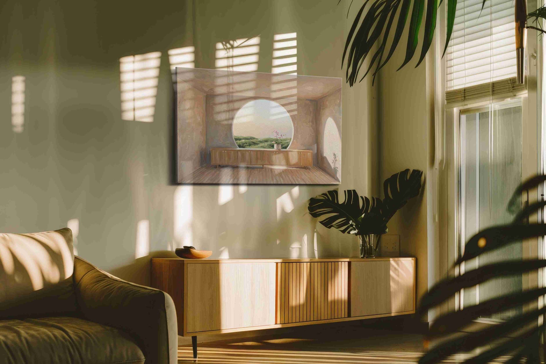 Ethereal Horizon Room minimalist canvas print in a contemporary interior mockup