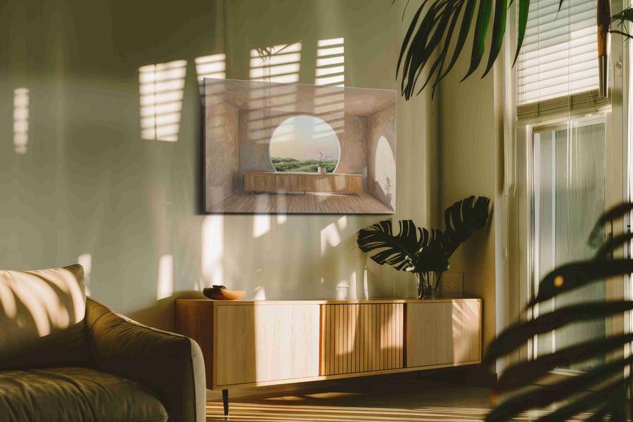 Ethereal Horizon Room minimalist canvas print in a contemporary interior mockup