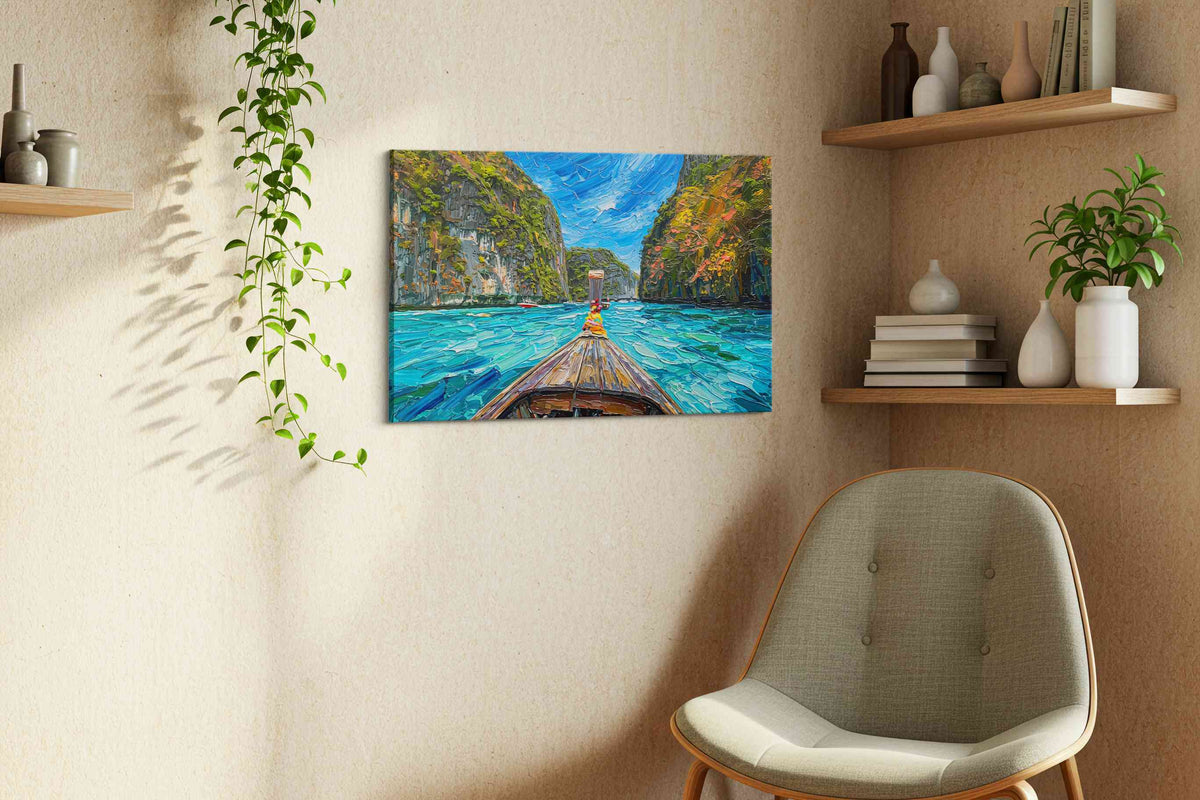 Journey Through Tranquil Waters beach canvas print, hanging on wall — view 3